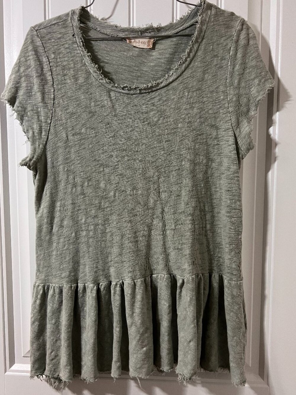 Altar'd State Sage Green Distressed Ruffle Hem Tunic Top Small Oversized BOHO
